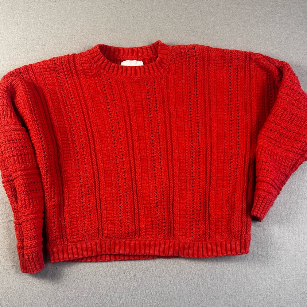 Cynthia Rowley Red Textured Crew Neck Sweater